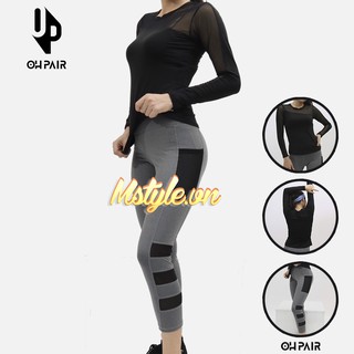 Bộ tập gym nữ cao cấp áo đen phối lưới quần lửng OPY95