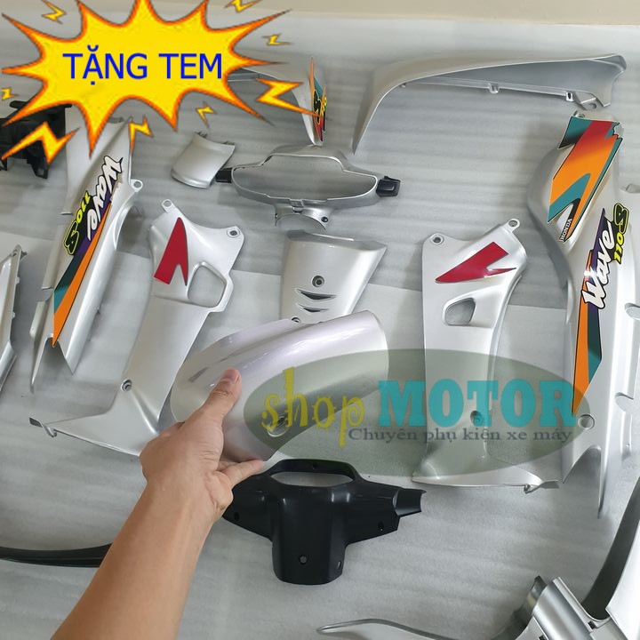 [TẶNG NGAY TEM XE] Bộ dàn áo xe Wave 110, Wave Zx, Wave Anpha đời 1997 đến 2006 nhựa nguyên sinh ABS cao cấp màu BẠC