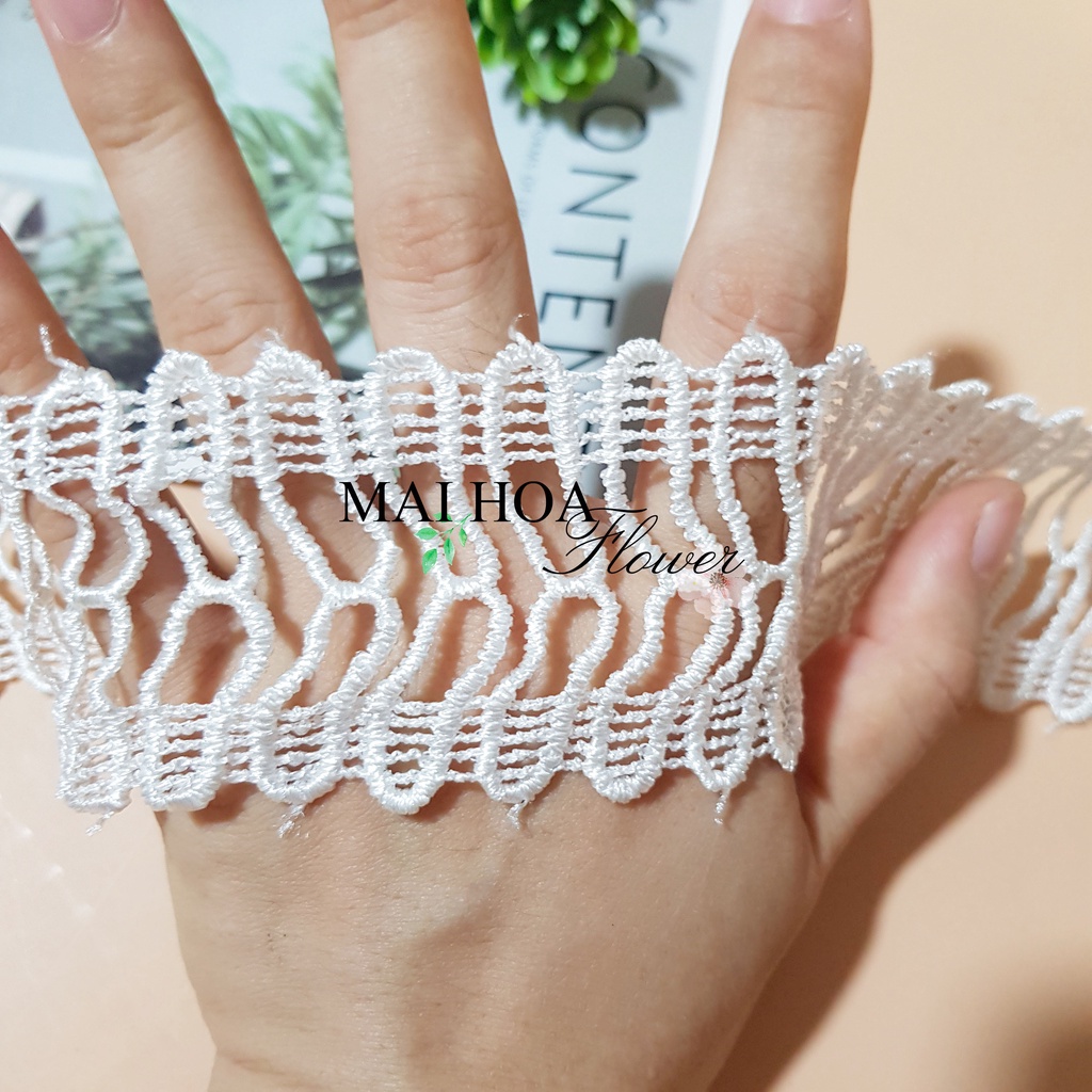 RC16 Cuộn 12 mét dây ren viền váy áo ren chỉ trắng dùng may đồ rộng 5cm Maihoaflower