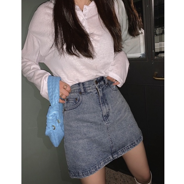 Chân váy jean Dáng Chữ A Lưng Cao Thiết Kế Mỏng Năng Động Thời Trang