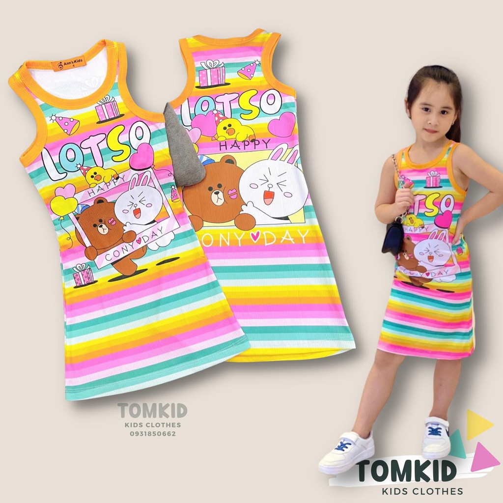 Đồ bộ bé gái váy đầm ba lỗ form ôm body thun lạnh gân siêu đẹp cho bé 10-43kg Tomkids