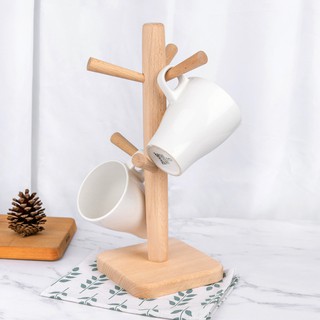 FL Bamboo Mug Rack with 6 Hooks - Coffee Mug Holder Tree, Coffee Cup Organizer Stand for Coffee Mugs, Glasses, and Cups
