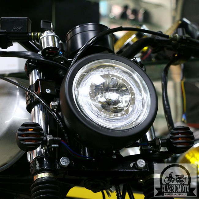 ĐÈN PHA XE MÁY ĐỘ CLASSIC - Đèn pha led viền xanh độ Cafe Racer Tracker CG125 SU GN125 Win