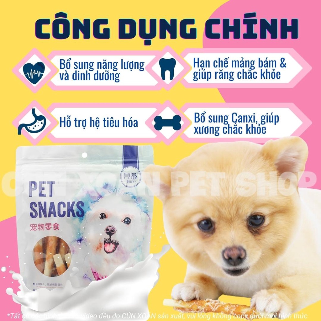 Gà sấy cuộn bánh sữa dinh dưỡng Bidy (400g/túi) Bánh thưởng cho chó