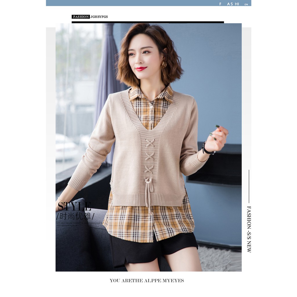 Áo len nữ dáng ngắn mix sơ mi cá tính mới nhất 2020 | BigBuy360 - bigbuy360.vn
