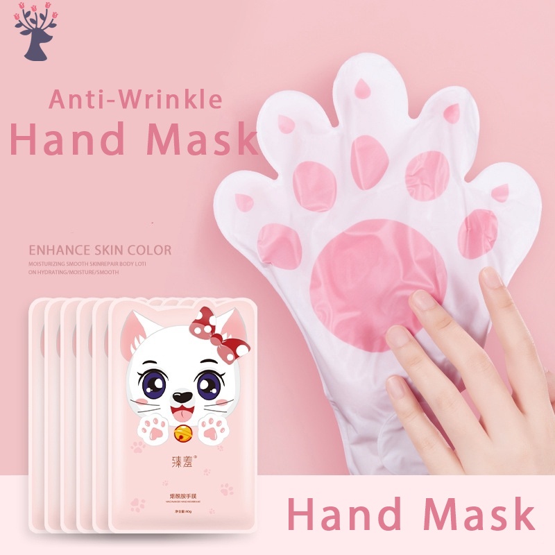 [Hàng mới về] Cặp mặt nạ dưỡng ẩm chống nếp nhăn và lão hóa da tay hình chân mèo
