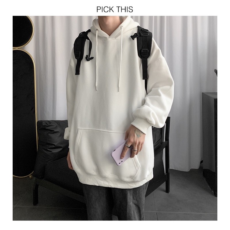 ÁO HOODIE TRẮNG TRƠN BASIC FORM UNISEX NAM NỮ (hình chụp thật)