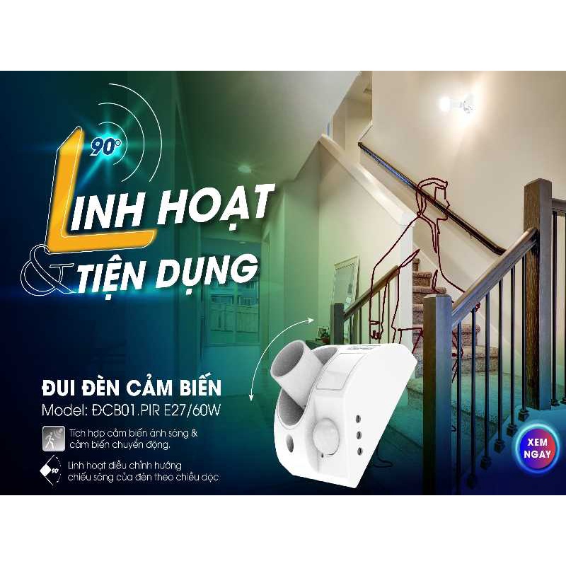 Đui Đèn Cảm Ứng Chuyển Động Rạng Đông-Đui Đèn Cảm Biến DCB01-PIR Cao Cấp,Cảm Biến Siêu Nhạy,Dễ Dàng Điều Chỉnh