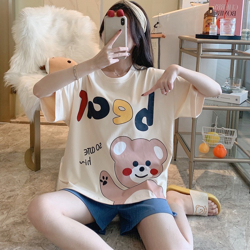 Bộ đồ mặc nhà NỮ quần đùi áo cộc chất cotton mềm mát siêu kute mới nhất BC12 (bầu bí nhỏ bon chen)