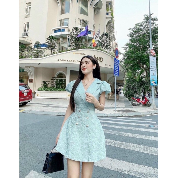 đầm cổ vest vải xốp