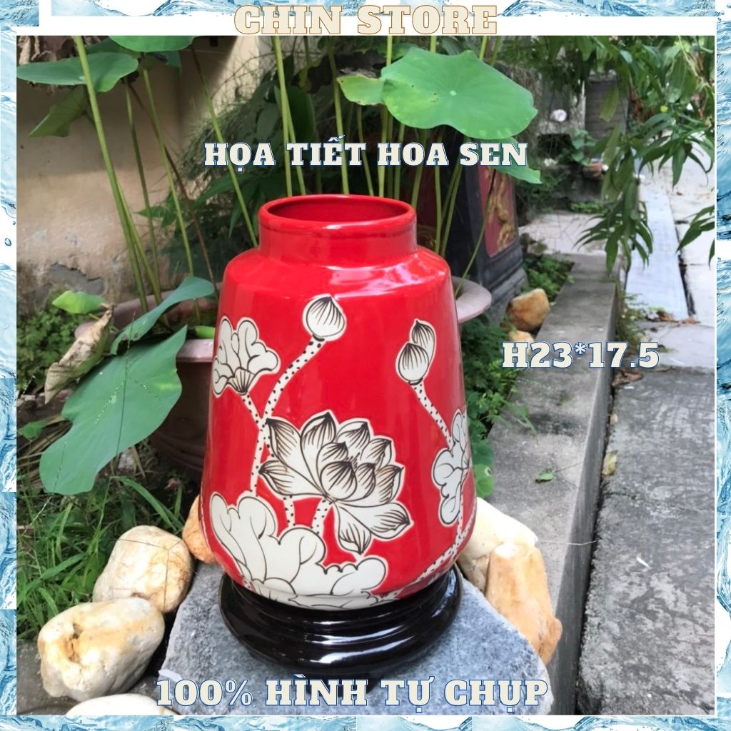 Bình hoa decor, lọ hoa decor gốm sứ BÁT TRÀNG họa tiết hoa vẽ bằng tay cổ ngắn nhiều mẫu 23*17 cm