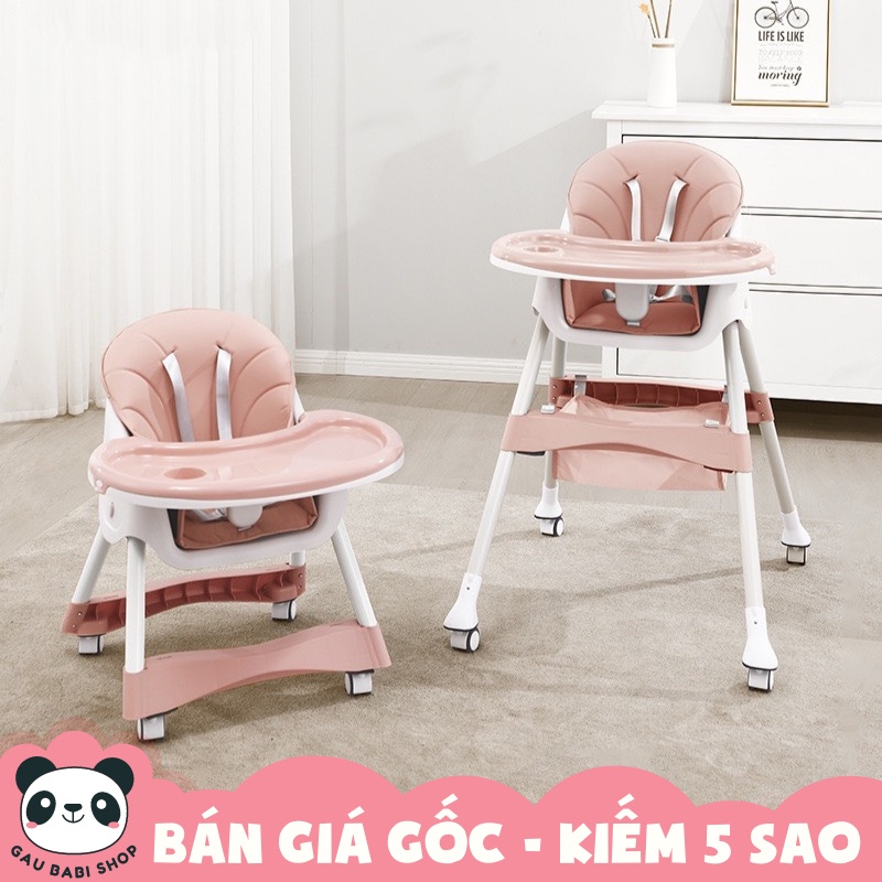 TẶNG KÈM YẾM ĂN DẶM !!! Ghế ăn dặm gấp gọn có bánh xe 9BABY cho bé màu hồng