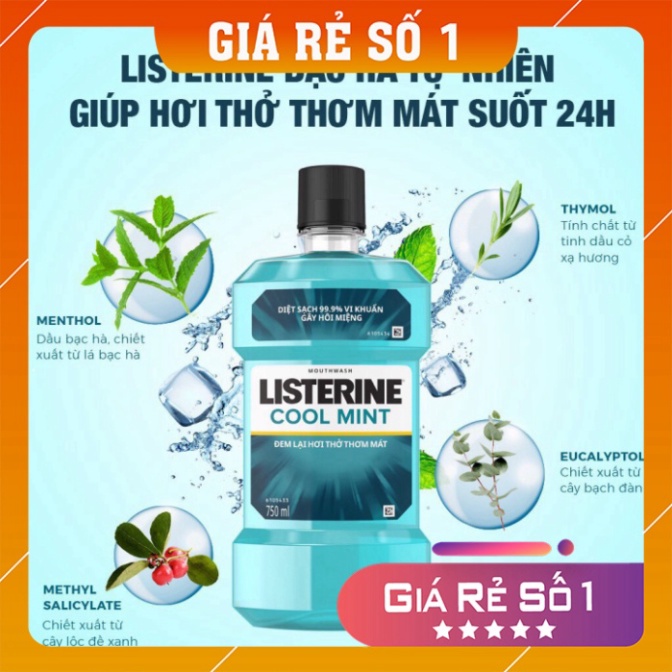 Nước súc miệng 𝑭𝒓𝒆𝒆𝒔𝒉𝒊𝒑 Nước xúc miệng Listerine Coolmin 250ml