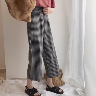Quần caro ống rộng kèm ảnh thật