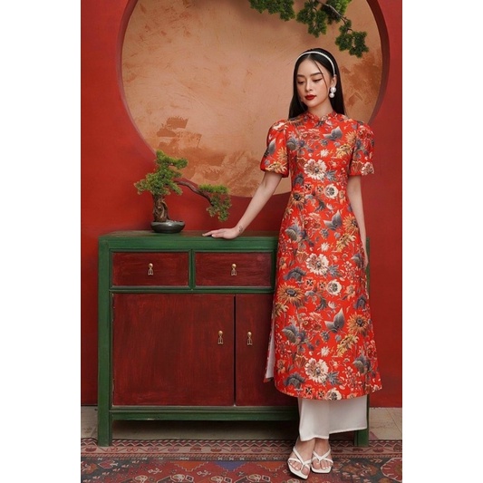 áo dài tết, cách tân mẫu hot chất gấm hoạ tiết cực xịn