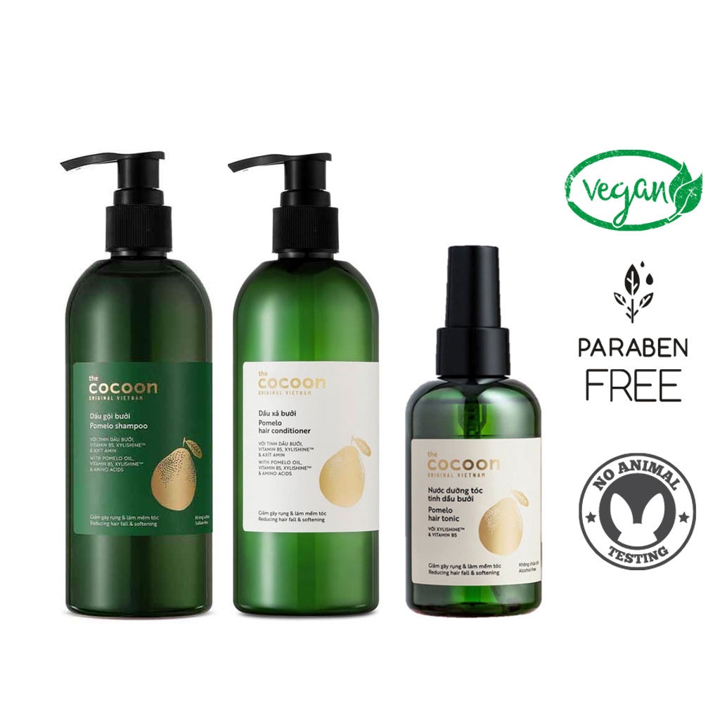 Combo chăm sóc tóc bưởi Cocoon: dầu gội, dầu xả và xịt dưỡng tóc bưởi pomelo