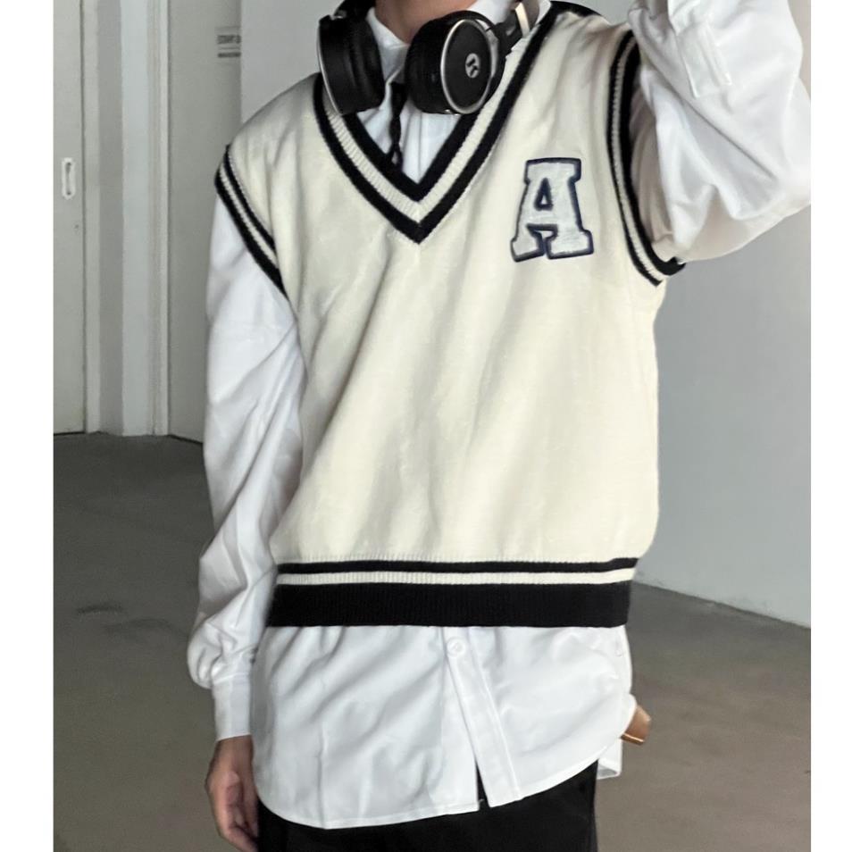 Áo Gile Len Sweater không tay cổ tim Chữ A Basic Nam nữ Hàng Thiết kế - HOT