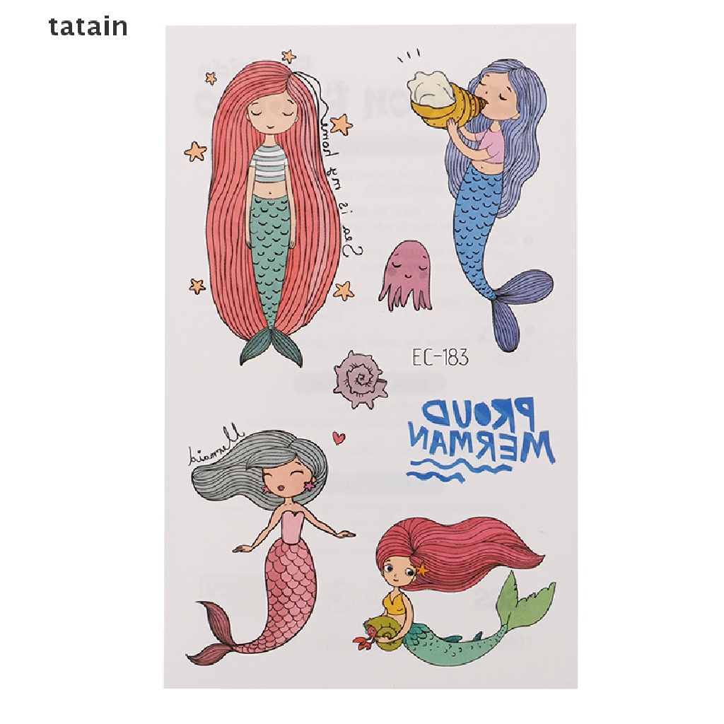 Bộ 15 tờ nhãn dán hình xăm tạm thời kiểu nàng tiên cá dễ thương dự tiệc dành cho trẻ em CVX