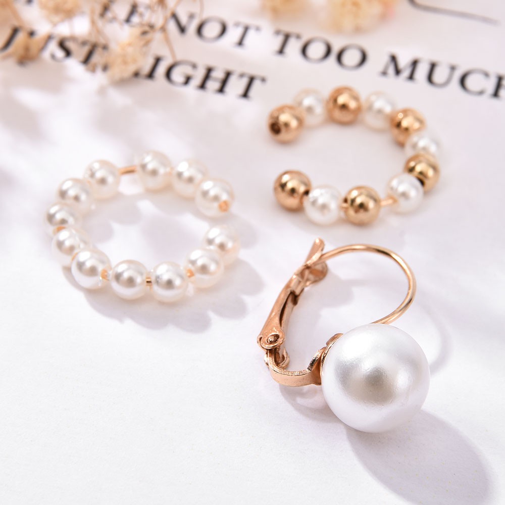 Bộ 3 Khuyên Tai Đính Ngọc Trai Nhân Tạo Sang Trọng Cho Nữ