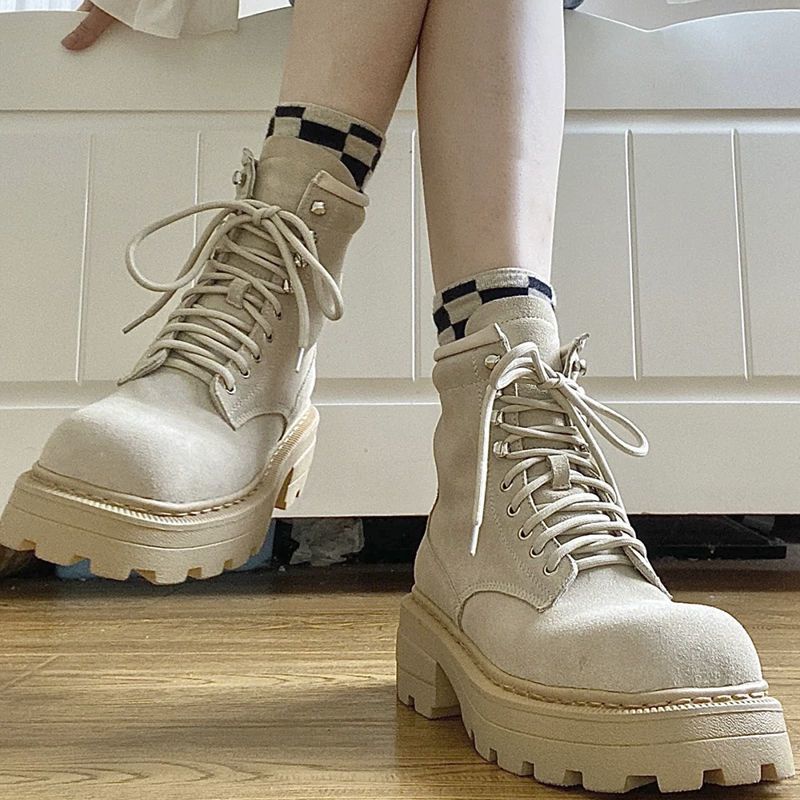 Giày Bốt Martin Cao Gót Mũi Vuông Đế Dày Thời Trang Mùa Thu Hàng Mới 2022