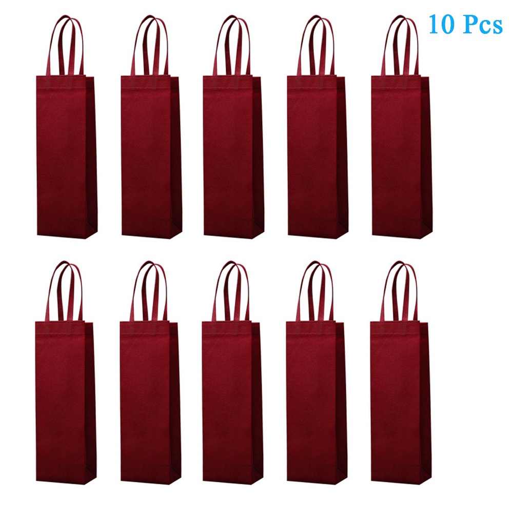 Set 10 Túi Đựng Chai Rượu Đơn Bằng Vải Không Dệt Có Tay Cầm Có Thể Tái Sử Dụng Kèm Giá Đỡ Đựng Chai Rượu