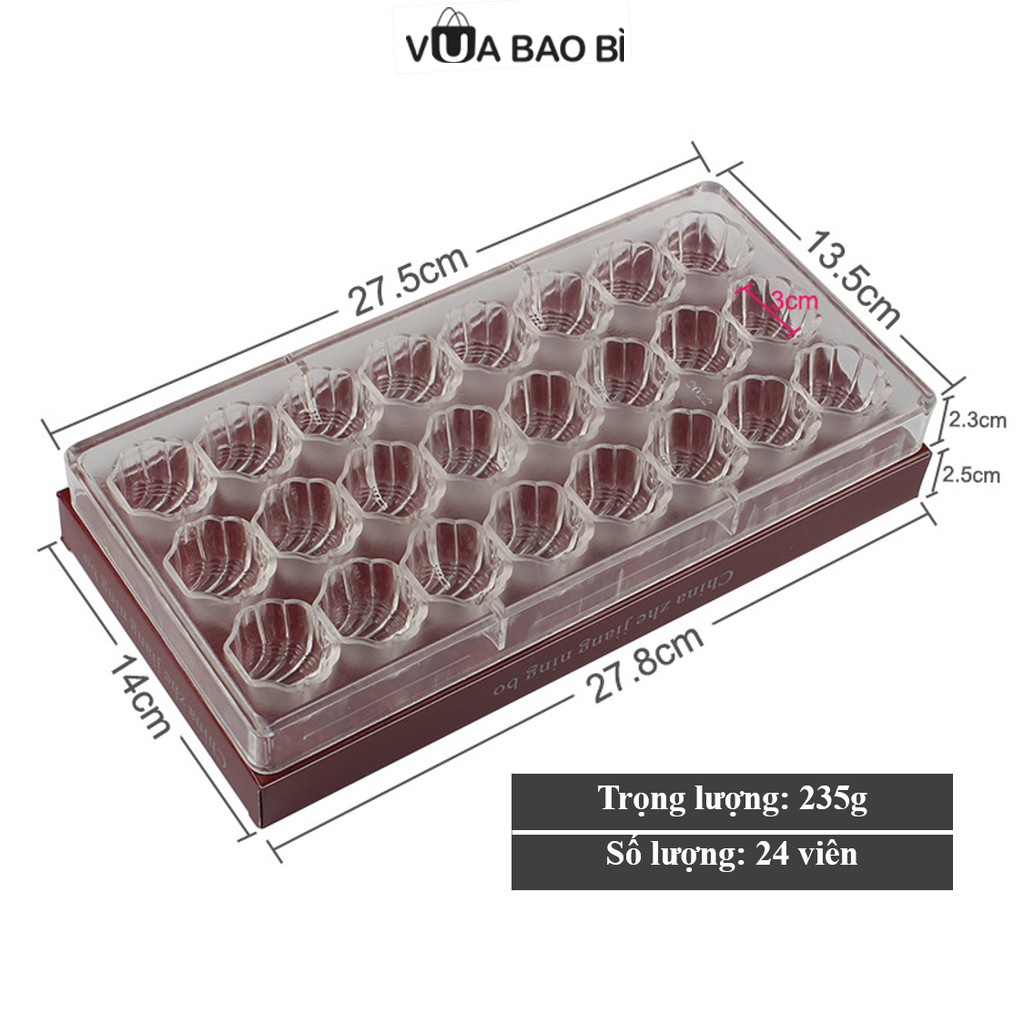 Khuôn socola hình vỏ sò 24 viên-Vua Bao Bì, khuôn nhựa cứng làm socola bon bon