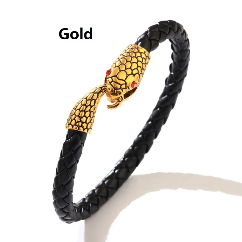 Vòng Tay Da Pu Mặt Hình Đầu Rắn Thời Trang Cho Nam