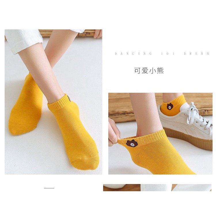 Set 5 đôi tất cổ ngắn Bivota tất gấu brown siêu đẹp siêu đáng yêu T65