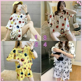 Set Quần Áo Ngắn Tay In Họa Tiết Đáng Yêu Phong Cách Năng Động Dành Cho Nữ