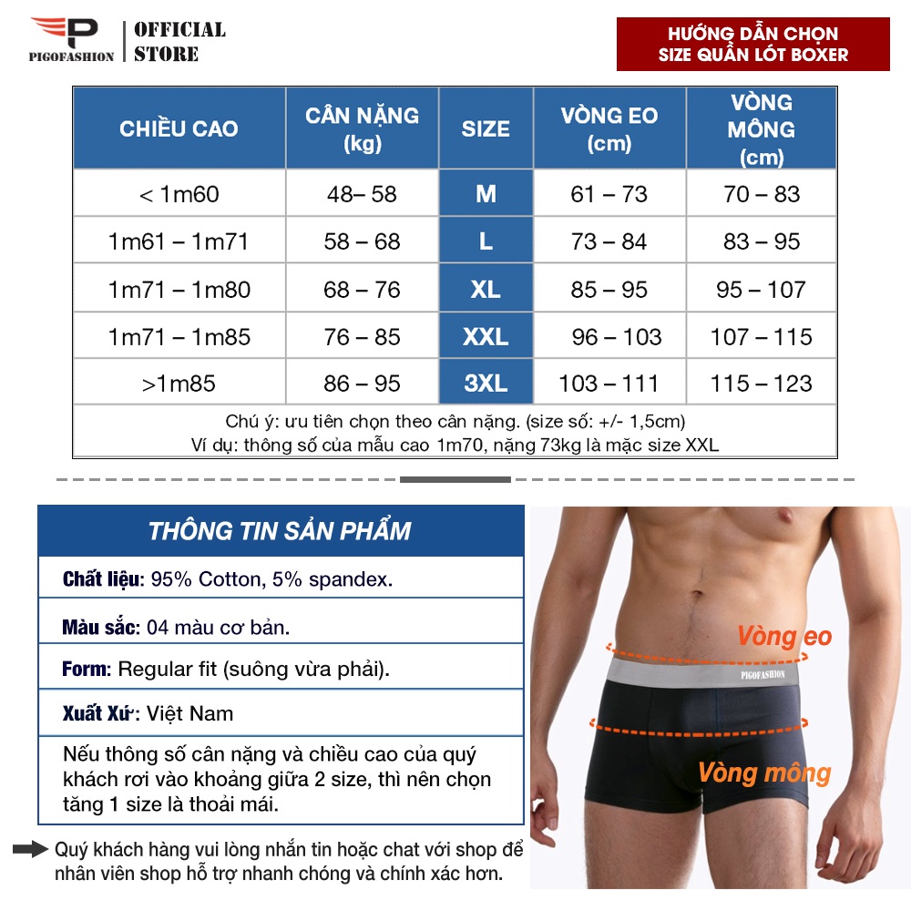 [Mã LTBAUAB19 giảm 7% đơn 99K] Bộ 4 quần lót boxer nam thun lạnh thoáng mát mềm mịn SPQLBX03 - PigoFashion