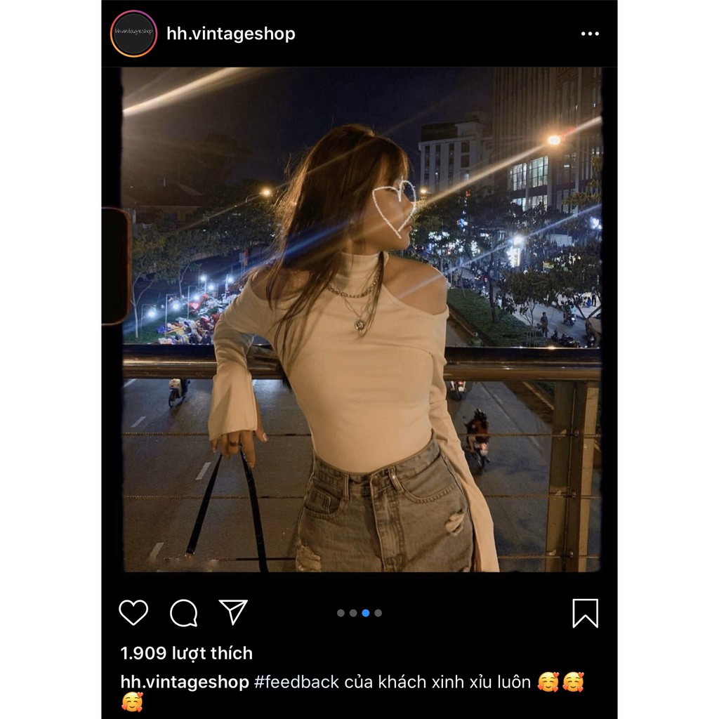 Áo croptop nữ khoét yếm HHVINTAGE kiểu tay loe xẻ Top A21