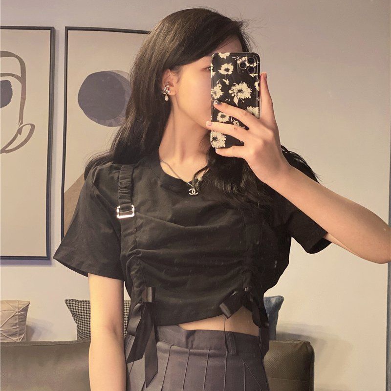 IELGY Áo thun ngắn in màu kiểu phương Tây dễ phối đồ