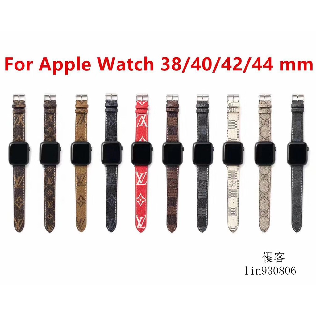 Lv Dây Đeo Đồng Hồ Bằng Da Hoa Văn Kẻ Ô Dành Cho Apple Watch 1