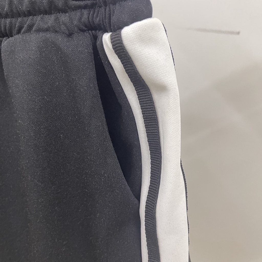 Quần short bóng chày túi hộp đen sọc trắng chất poly dày co giãn/ Basketball Black