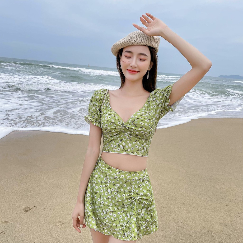 Bộ Đồ Bơi Hai Mảnh Họa Tiết Hoa Cúc Thời Trang Hàn Quốc Dành Cho Nữ 2021