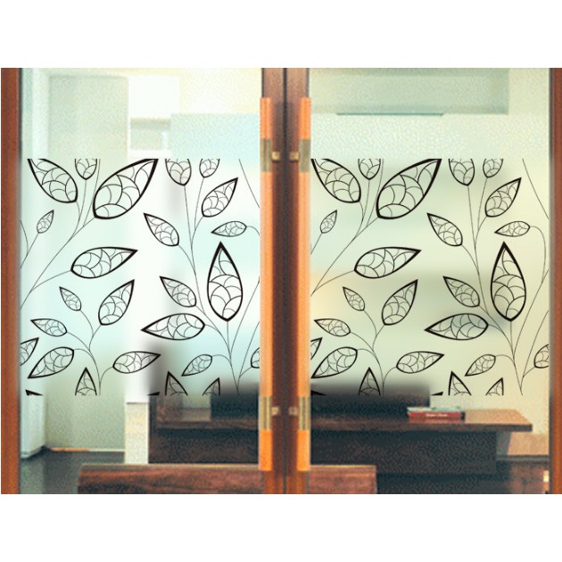 Decal dán kính cao cấp - Lá Viền Đen ( 60x58 )