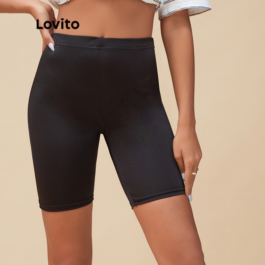 Quần legging Lovito màu trơn độ co giãn cao đơn giản cơ bản L15X098 (Màu đen)