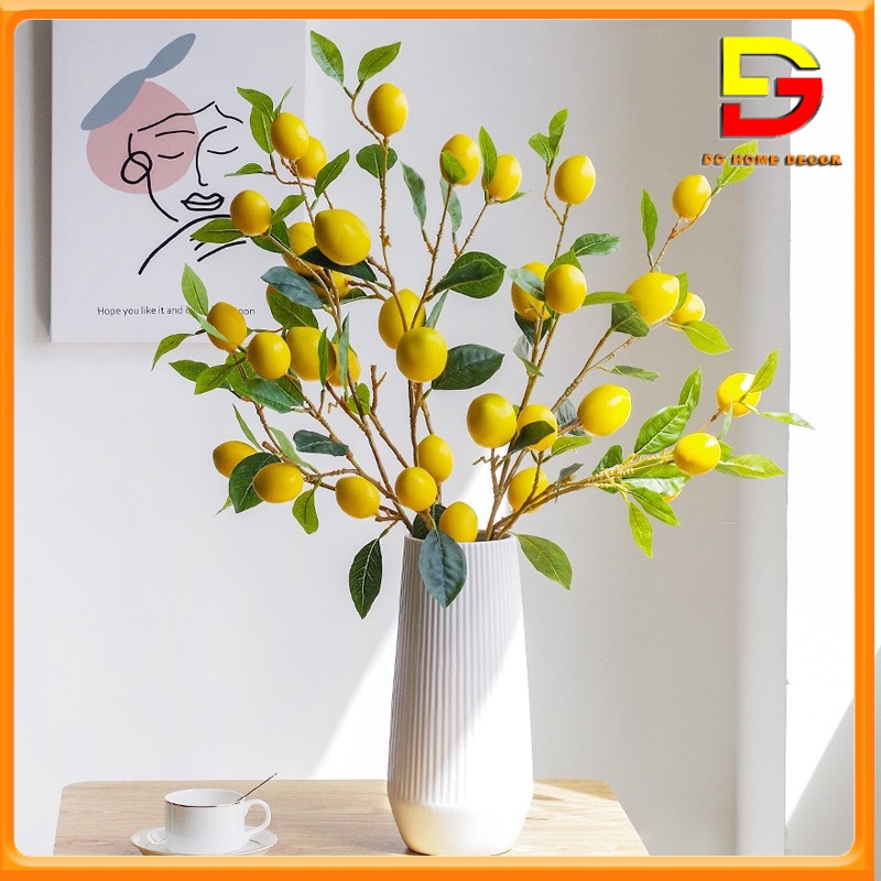 Cây Giả, Cành Cây Chanh 7 Quả Độc Đáo Trang Trí Nhà Cửa, Decor Nội Thất Cành Dài 100cm DG-17