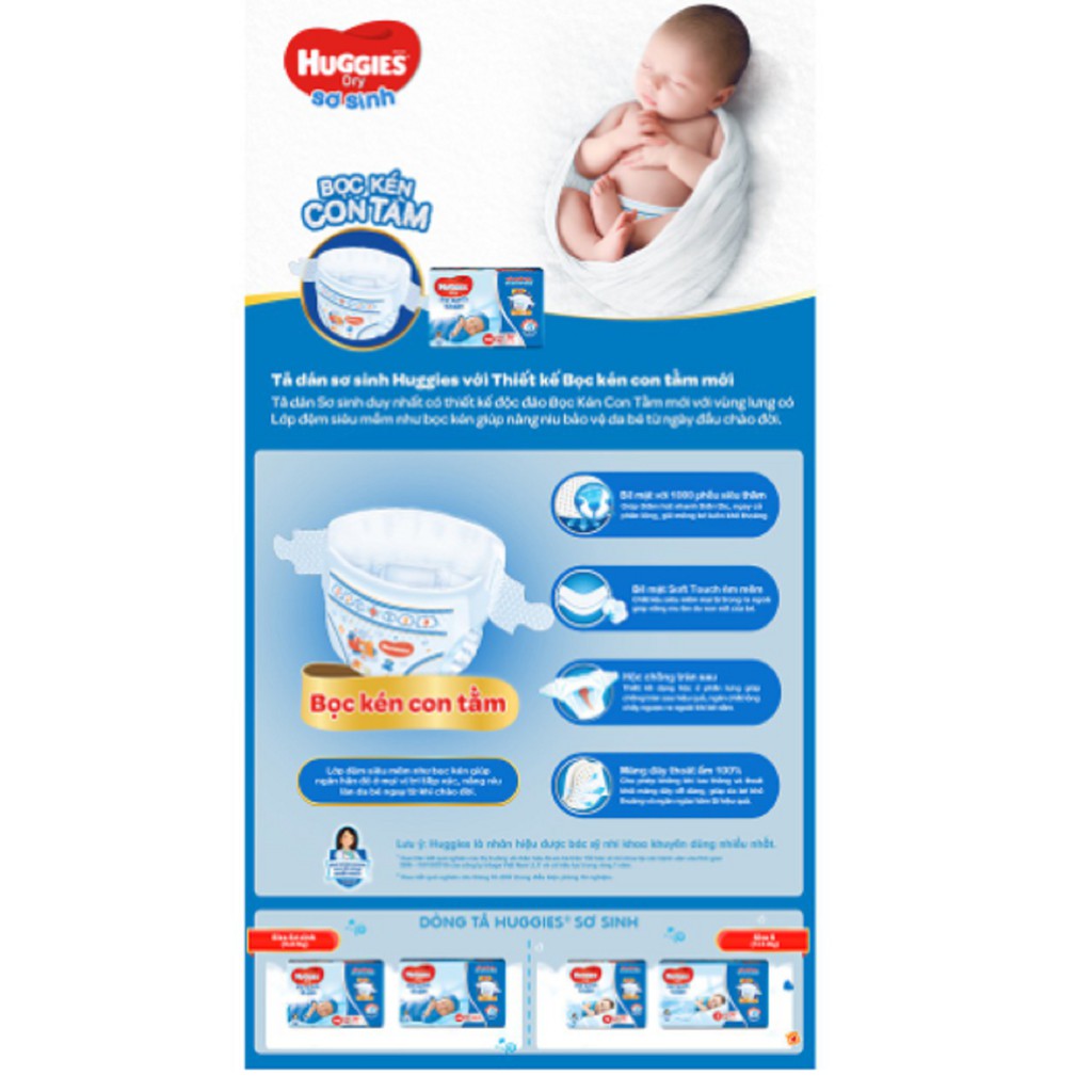 Bỉm Huggies dán S56 miếng S dành cho trẻ (4-8kg) tặng 4 miếng tã quần