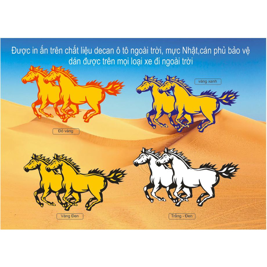 (Chọn màu) Decan trang trí Ngựa song mã 4 con (đảo chiều), decal dán ô tô,xe máy, trang trí phòng khách