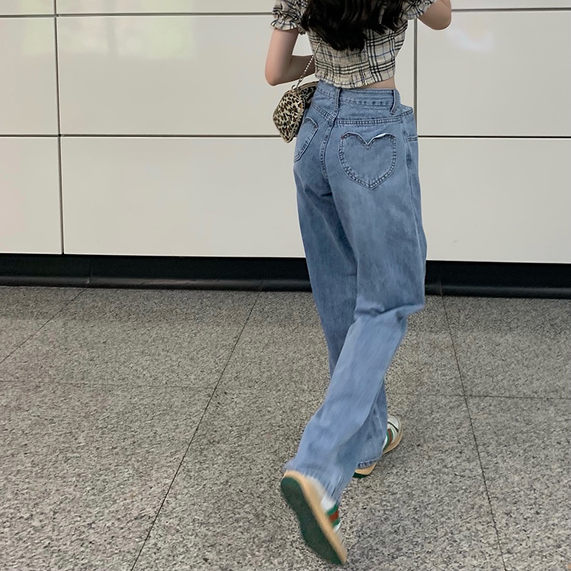 Xiaozhainv Quần jean ống rộng eo cao phong cách trẻ trung cho nữ