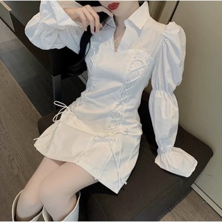 ĐẦM SƠ MI ĐAN DÂY TAY PHỒNG (KÈM VIDEO HÌNH THẬT)