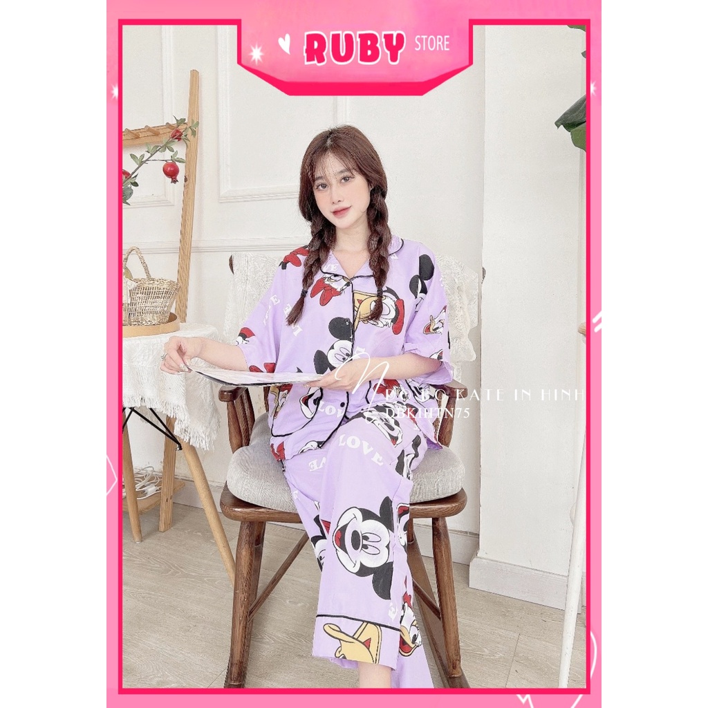 Đồ bộ tay cánh dơi phom to cho nữ mặc nhà chất kate mềm mịn in chuột in hình hoạt hình dễ thương DNKIHTN75