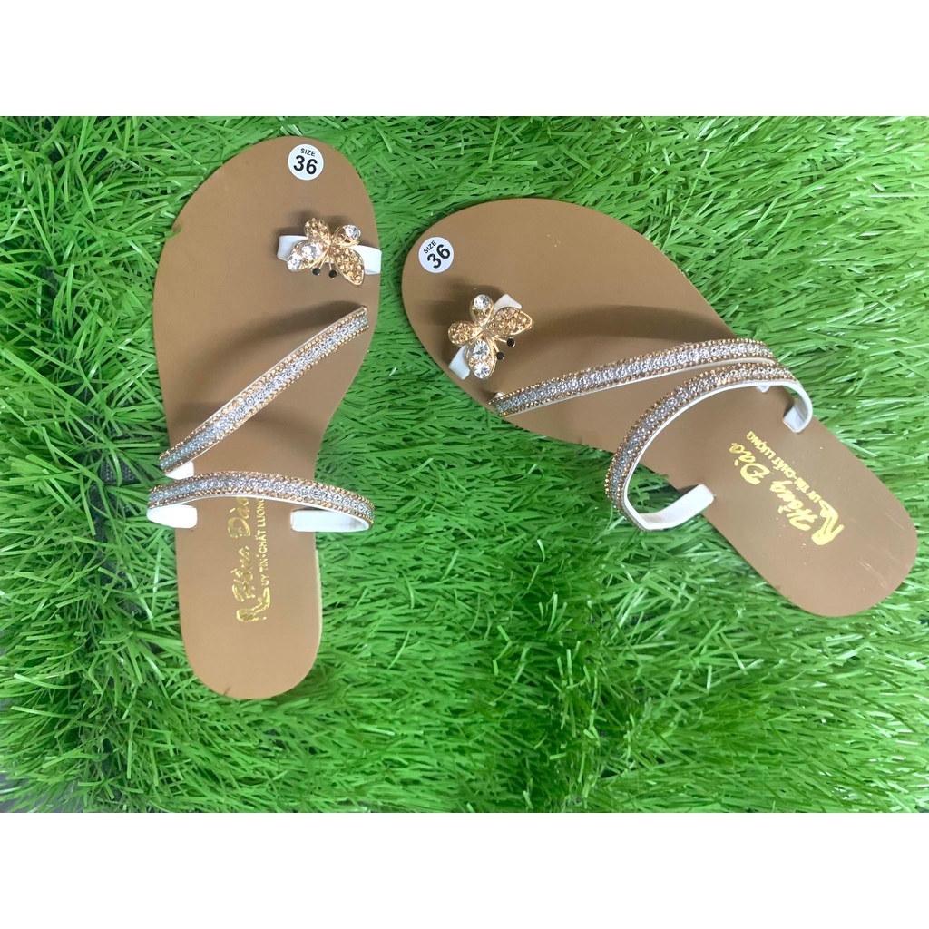 Dép lê lép nữ đế bằng đính đá quai chéo kẹp ngón hình bướm rẻ đẹp thời trang
