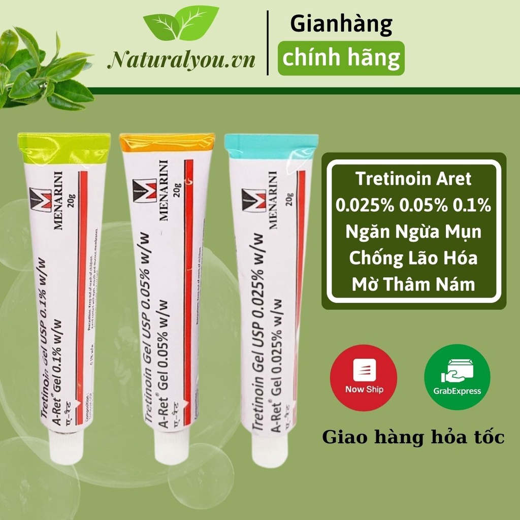 Tretinoin Aret Ấn Độ Dạng Gel 0.025 0.05 0.1 Chính Hãng Ngăn Ngừa Mụn Chống Lão Hóa Mờ Thâm Nám | Naturalyou.vn