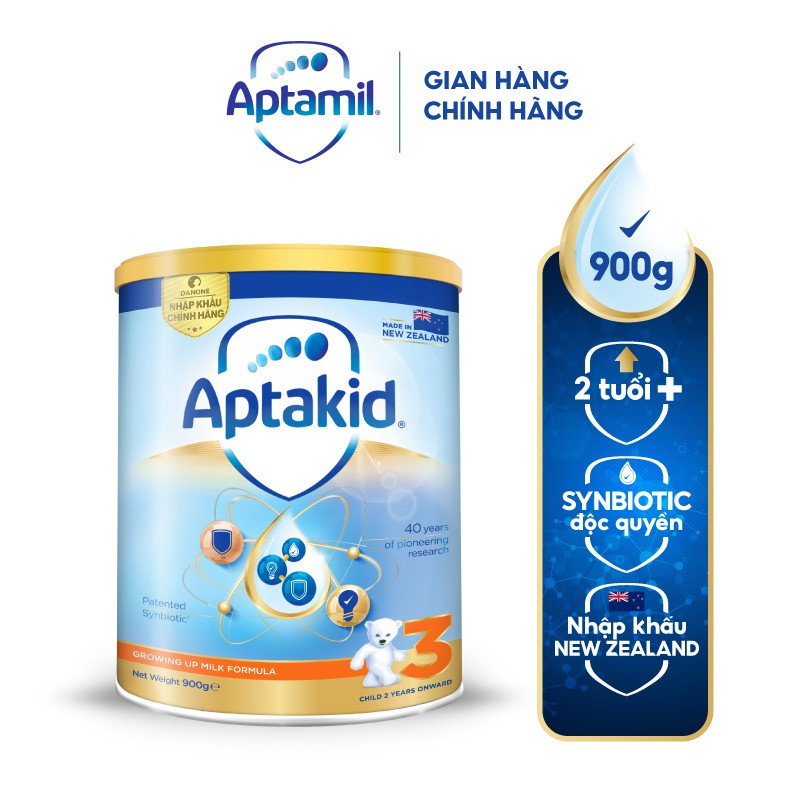 [Tặng Áo mưa cho bé] Sữa bột Aptakid New Zealand hộp thiếc (900g/lon) cho bé từ 24 tháng tuổi