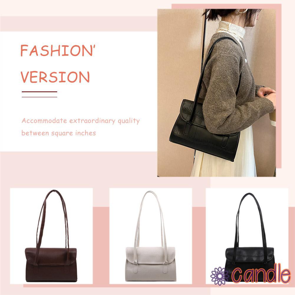 【COD】Vintage Stone Pattern Underarm Bag Women Solid Color Leather Shoulder Totes