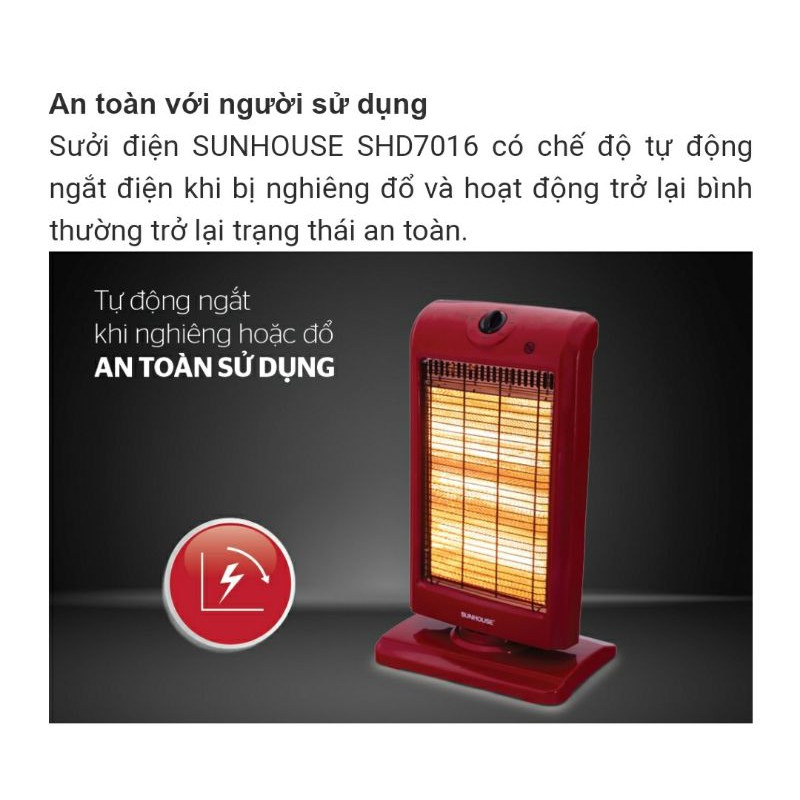 Quạt Sưởi, Máy Sưởi 3 Bóng Sunhouse Halogen SHD 7016 Hàng Chính Hãng BH 12 Tháng Toàn Quốc