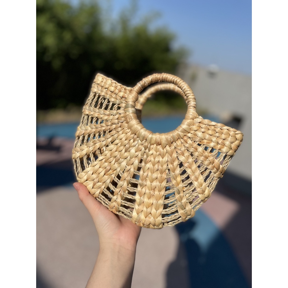Túi cói nữ thời trang đi biển mùa hè Bán Nguyệt giá rẻ túi mẹ bé cói thủ công mỹ nghệ TC01