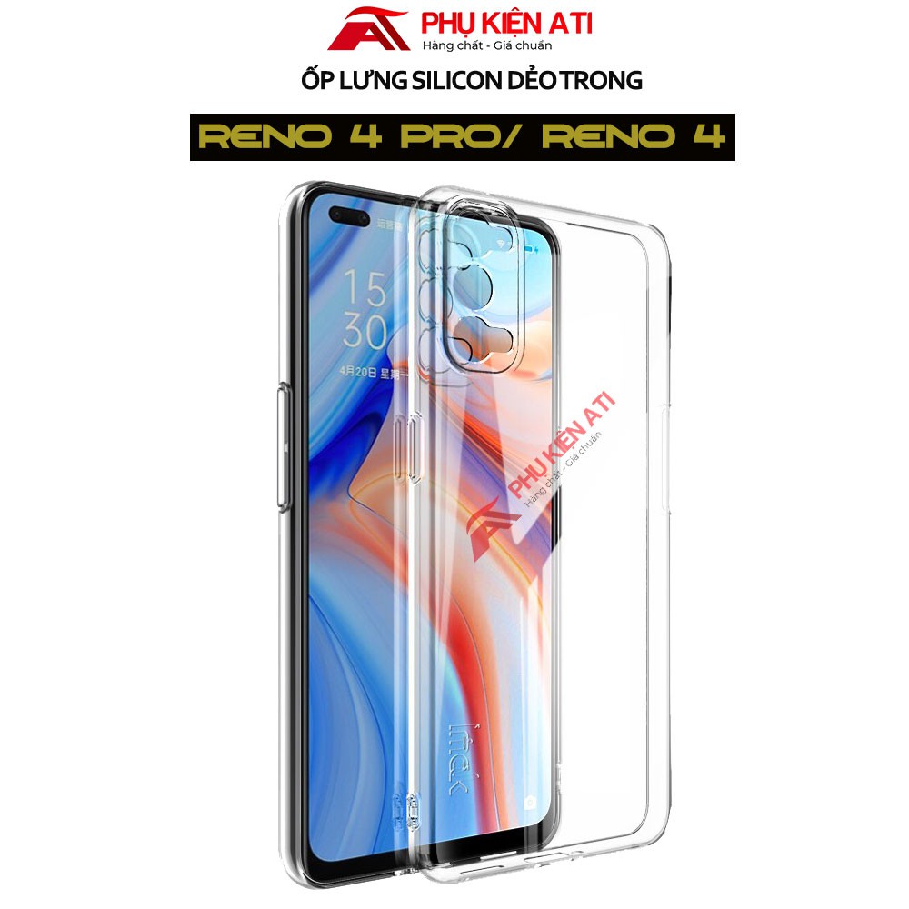 Ốp lưng Oppo Reno 4 Pro/ Reno4 - Silicon dẻo trong suốt- Loại dày lâu ố vàng